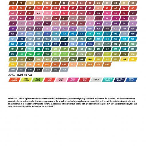 Alpinestars Color Chart for Tech Vision