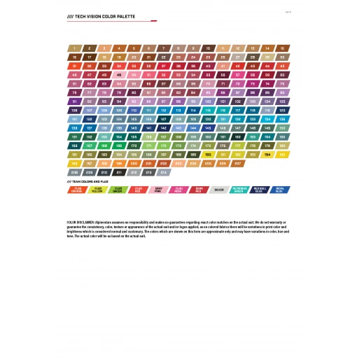 Alpinestars Charte des couleurs pour Tech Vision